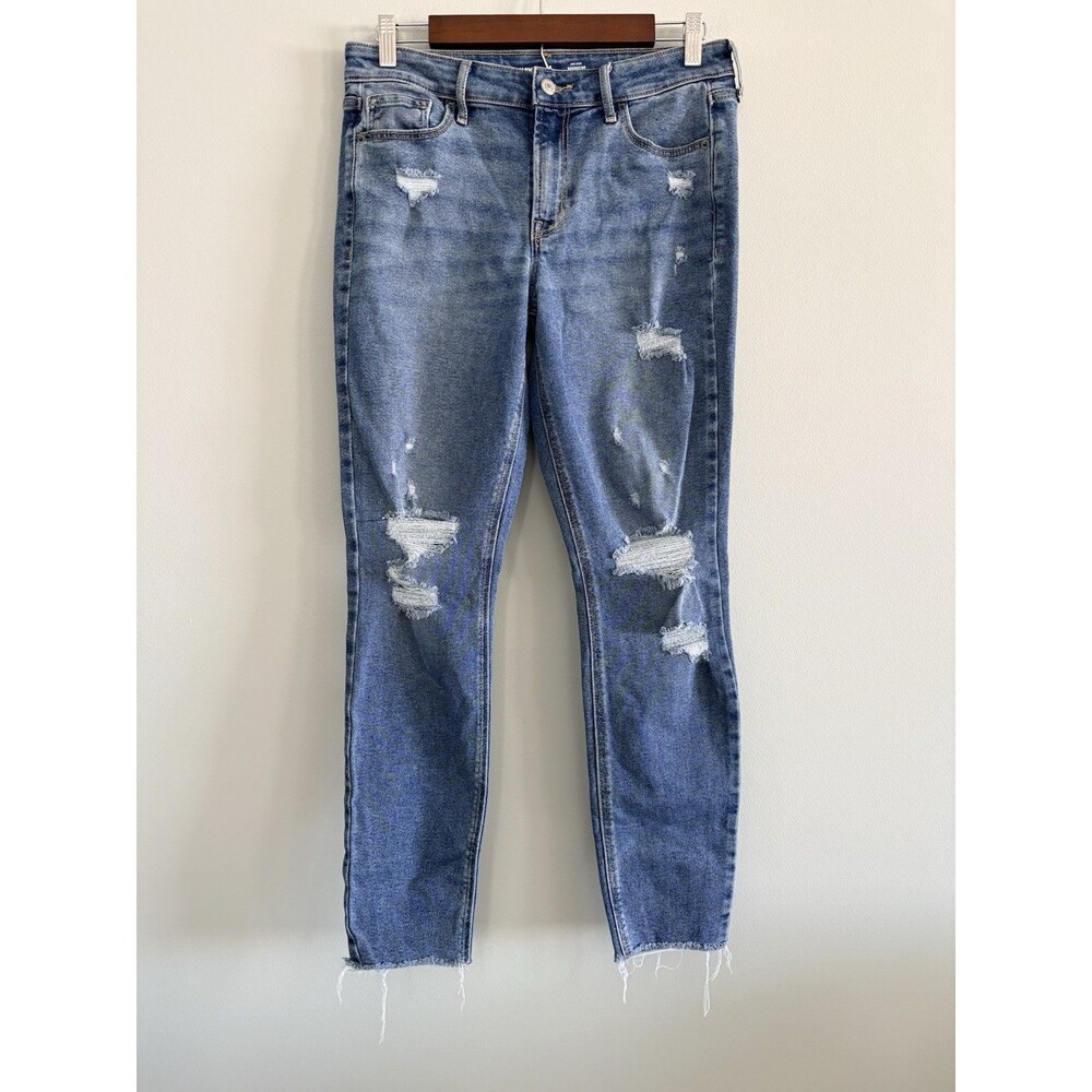 Old Navy Jeans Rockstar Super Skinny Women's 8 Long Distressed Denim Stretch